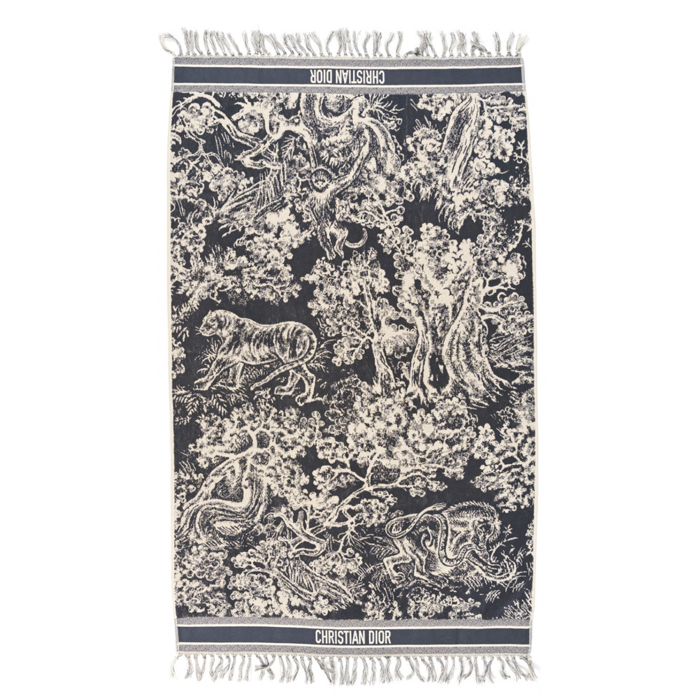 Christian Dior Toile De Jouy Reverse Grey Tassel Classic Cotton Bath Beach Towel